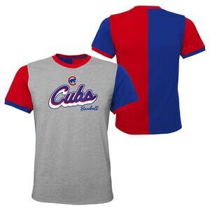 Chicago Cubs Youth No Cap Ringer T-Shirt Genuine Merchandise Medium Grey